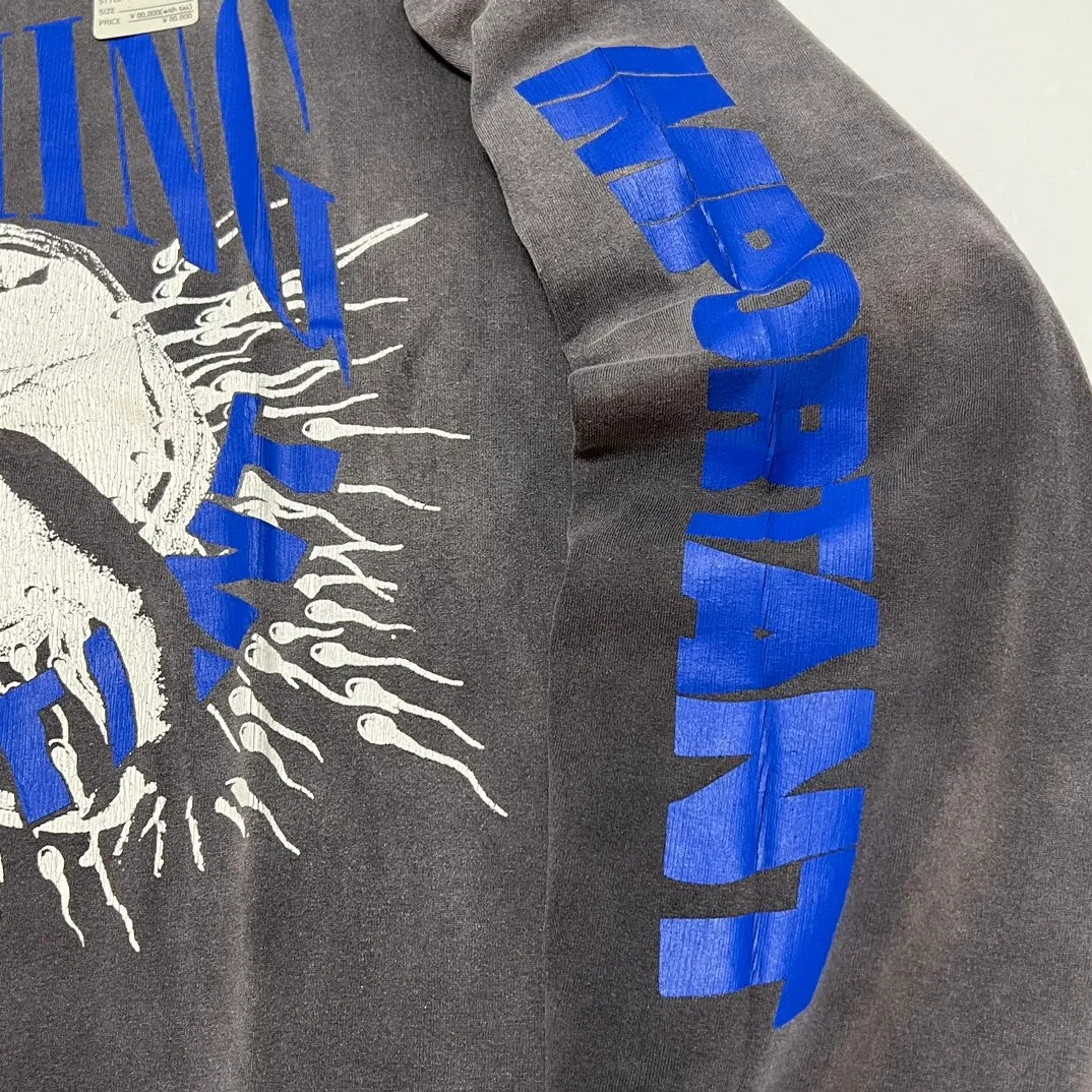 SAINT Mxxxxxx × Kosuke Kawamura's latest joint model KK_LS TEE/NOTHING IMP/BLK Holy Infant tadpole distressed long sleeves, wash black S-XL, original consistent wash mark/angel mark, original factory grade crack print, distressed mottled effect, heavy wash water, water spray fading, fade repositioning, pure handmade complex grinding and hanging